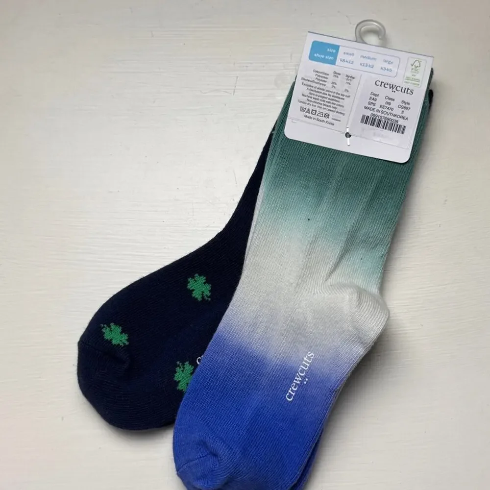 Crewcuts Kid's Two Pack Design Variety Fun Blue  Shamrock and  Ombre Socks
